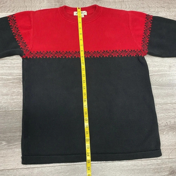 Eddie Bauer Vintage Black Red Nordic Snowflake Cotton Crewneck Sweater S - Picture 9 of 16